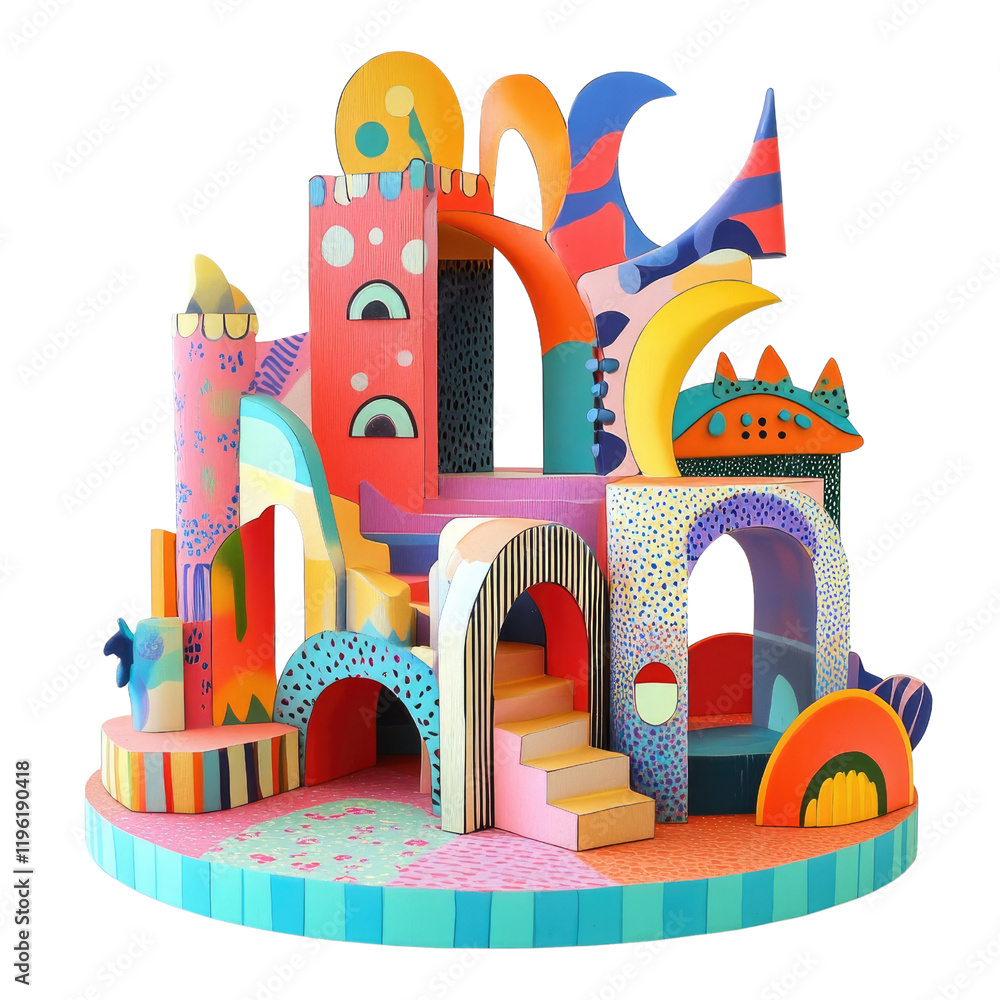 Poster colorful abstract architecture with geometric shapes and patterns