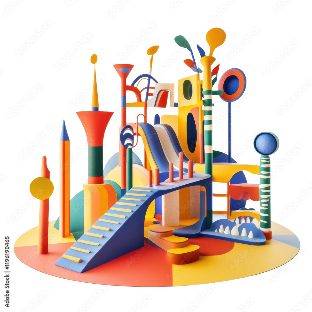 Poster colorful abstract playground with shapes and structures in 3d