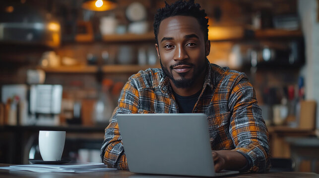 A job seeker researching salary trends on a laptop while sitting at a modern kitchen counter