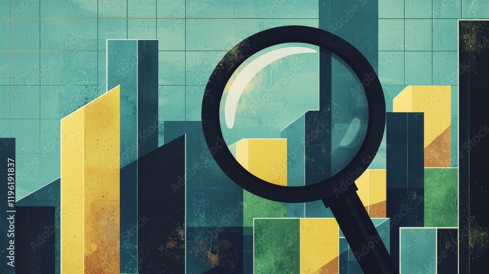 Poster magnifying glass over bar chart illustrating data analysis concepts