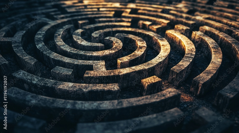 Poster intricate labyrinth with a clear exit path in soft light