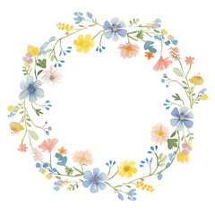 Obraz premium Little flower circle border pattern wreath white background.