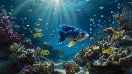 Fototapeta premium Surreal Swim: The Devils Hole Pup fish in a Fantastical Aquatic World