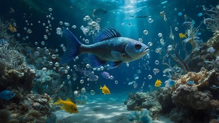 Obraz premium Charmed Depths: The Devils Hole Pup fish in a Mystical Water Wonderland