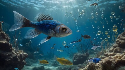 Fototapeta premium Enchanted Journey: The Devils Hole Pup fish in a Fantastical Aquatic Wonderland