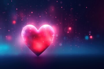 Digital heart shape on bright background abstract night red.
