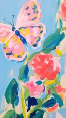 Buttlefly with flowers painting art backgrounds.