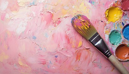 Fototapeta premium Artist's Paintbrush Creates Vibrant Pink Abstract Canvas Texture with Oil Colors