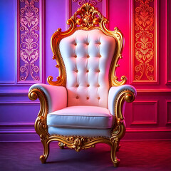 Luxurious Cream Leather Wingback Chair with Gold Accents.