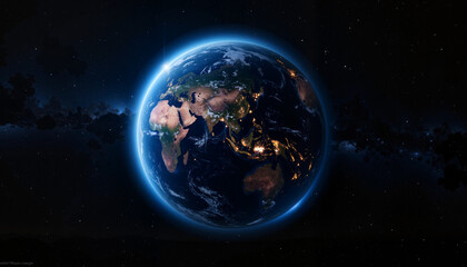 Fototapeta premium Earth viewed from space with illuminated continents