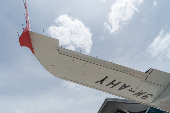 Cam Ranh, Vietnam - July 29, 2024: a close-up shot of the wing and winglet of an AirAsia A320.
