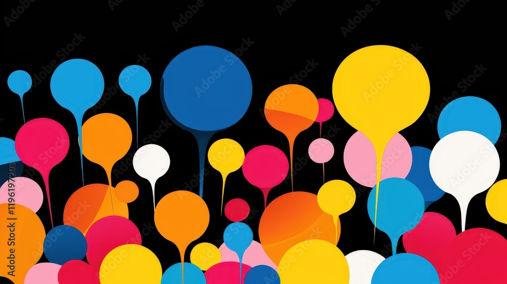 Poster abstract wave of speech bubbles in different languages floating upward