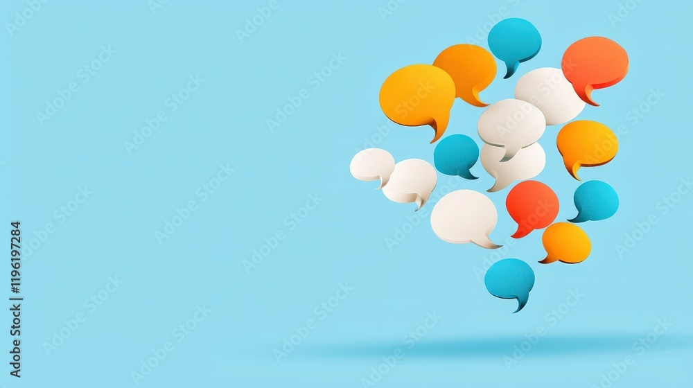 Poster abstract wave of speech bubbles in different languages floating upward