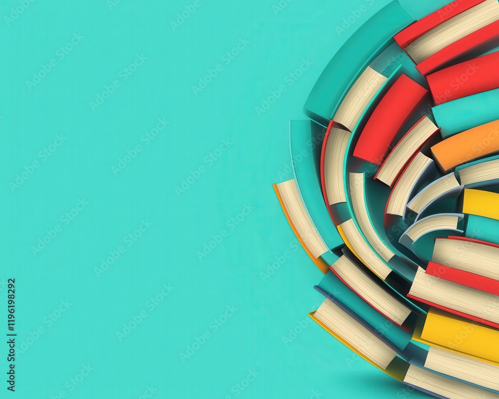 Poster books stacked in a spiral with each cover featuring a unique script