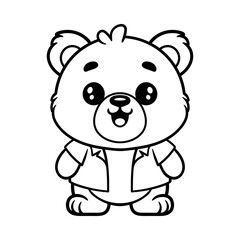 Fototapeta premium fun cute bear wearing shirt cartoon character isolated drawing line style sketch classic vintage design illustration