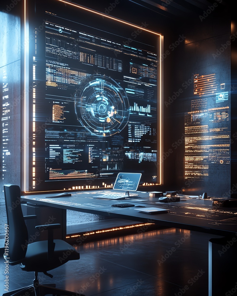Poster ai technology displayed on a digital interface in a sleek office setting