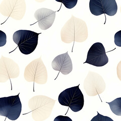Obraz premium Seamless Pattern of Delicate Watercolor Leaves in Beige, Gray, and Blue Hues, nature, botanical, foliage, design, texture