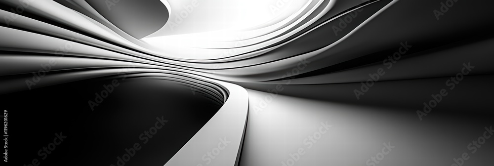 Poster abstract black and white contrasts with jagged lines and smooth curves, creating a striking balance 
