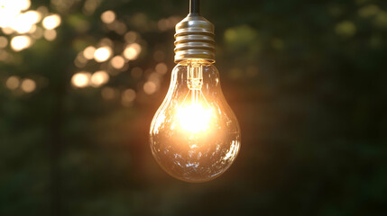 Illuminated Light Bulb Hanging in Nature, incandescent bulb, illumination, glow, shine, bright