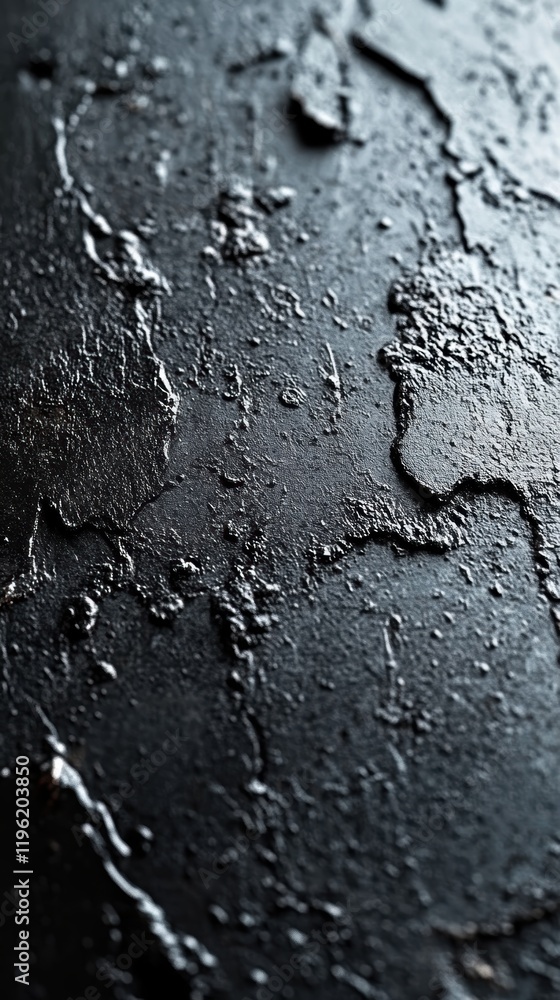 Poster close-up of a dark metal surface, with a sliver of light glinting off the edges, emphasizing the tex