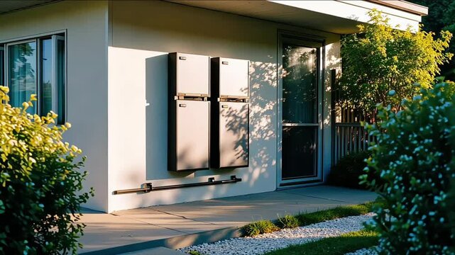 battery packs alternative electric energy storage system at home garage wall as backup or sustainable energy concepts