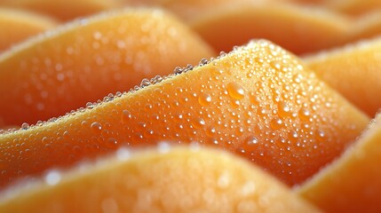 Close-up of fresh, dewy orange slices.