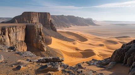 Fototapeta premium Sand Dunes and Cliffs in the Sahara Desert
