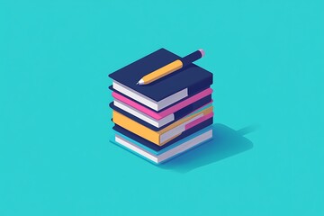 Colorful Stack of Books with Pencil - Educational Illustration