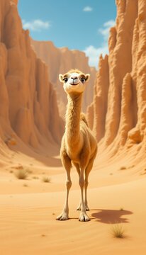 Smiling Camel in Desert Canyon