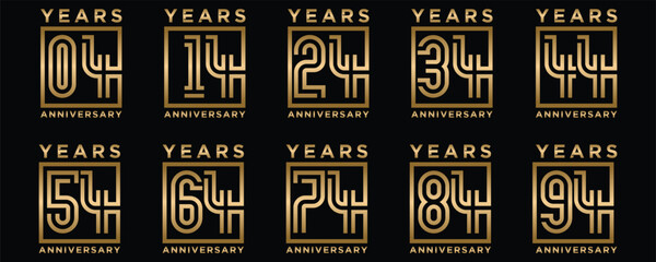 Naklejka premium creative anniversary logo design collection number 4 to 94 years in black background. abstract number design vector illustration