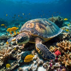 Fototapeta premium Serene Depths: A Loggerhead Turtle’s Underwater Oasis
