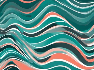 Parallel wavy lines in varying thicknesses, forming a flowing rhythm in contrasting flat colors like teal, coral, and white