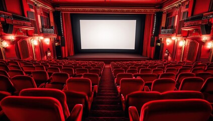 Empty Red Seats in a Classic Movie Theater Await Audience for a Film Showing