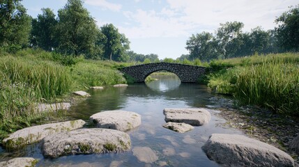 Obraz premium Stone Bridge over Calm Stream