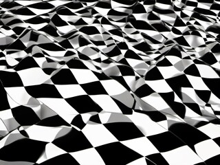 Obraz premium A distorted checkerboard pattern, where some squares shift into diamond shapes, in black, white, and one accent color