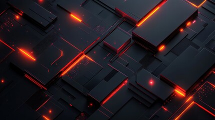 Dark futuristic design featuring sleek, metallic elements and glowing neon accents on a black background, creating a high-tech, minimalist atmosphere.