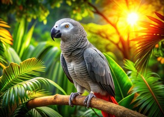 Fototapeta premium Grey Parrot Portrait Landscape Photography: Stunning Avian Wildlife Image