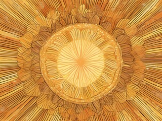 Stylized sun shapes with radiating rays in flat yellows and oranges, distributed across a neutral background