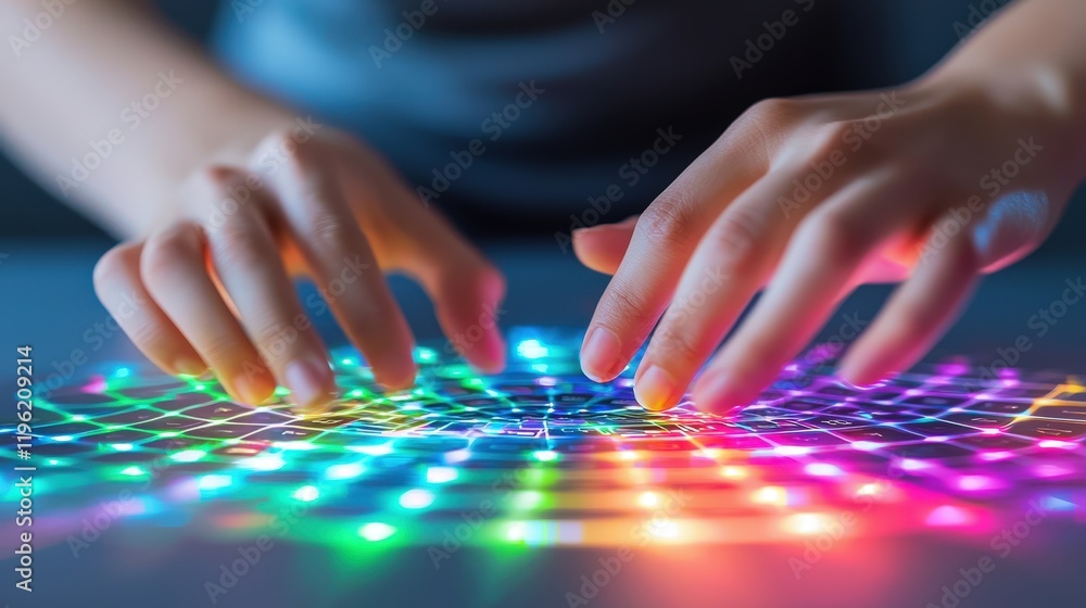 Poster hands assembling a dynamic sudoku grid on a glowing background