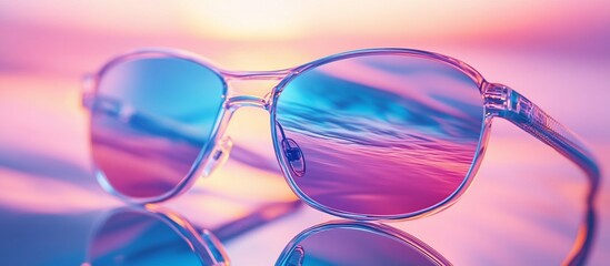 Sunset Reflection in Trendy Sunglasses: Summer Vibe