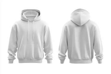 White hoodie mockup, front and back views, isolated on white. (1)