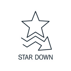 Star with downward movement. Quality, service, rating.Vector linear illustration icon isolated on white background.