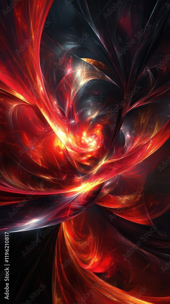 Aufkleber fluid abstract shapes in dark tones of red and black with glowing edges, creating a sense of energy 
