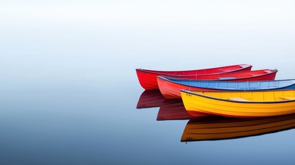 Naklejka premium Colorful boats reflected on a calm water surface.