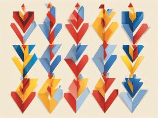 Arrow shapes pointing in various directions, with alternating colors like red, yellow, and blue