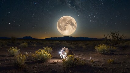 Moonbeam Quest: A Kangaroo Rat foraging in the Night Moon beam Quest: A Kangaroo Rat foraging in the Night
