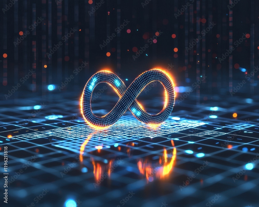 Poster infinity loop glowing brightly with sudoku grids integrated within
