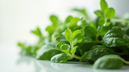 Obraz premium close-up of organic arugula leaves showcasing their vibrant green color