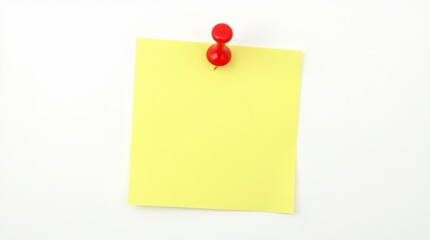Yellow sticky note with red pin on white background, sticky note, yellow, red pin, isolated