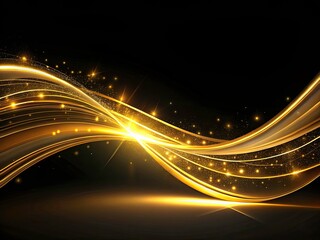 Fototapeta na wymiar Golden Curved Lines Award Design, Elegant Premium Black Background, Glowing Sparkle Lighting Effect, Architectural Photography